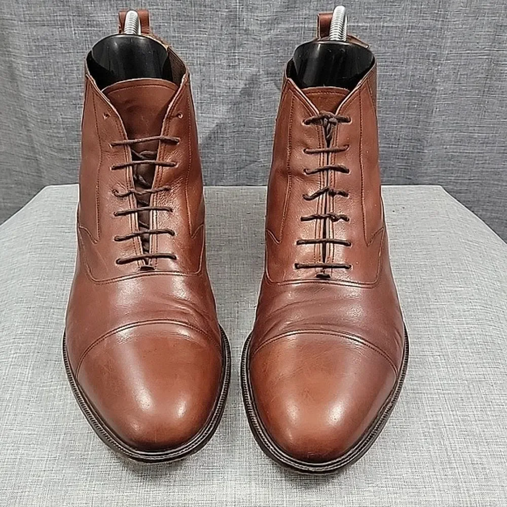 Mezlan Camden Cognac Brown Leather Chelsea Ankle Boots Lace-Up Men's SZ 14M